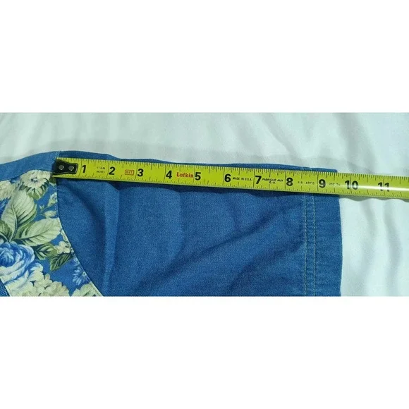 vintage koret crop top blue floral denim embroidered floral wooden button womens - Picture 7 of 10